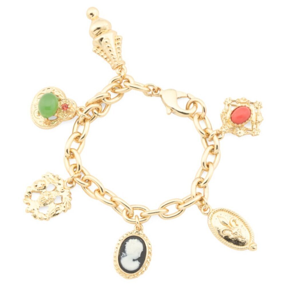 New Ben-Amun Royal Vintage Charms 24kt Gold Plated Bracelet Nwt 265$
